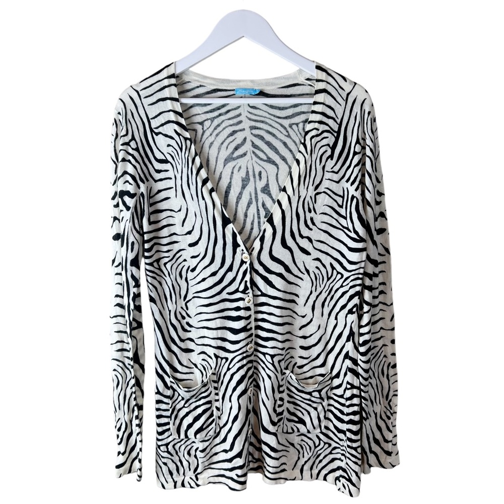 J. McLaughlin Diana V Neck Cardigan Sweater White‎ Zebra Animal Print Size Smal